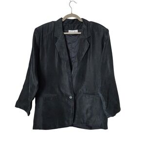STYLE MY WAY Black Silk Blazer Old Money Power Dressing 90's vintage M